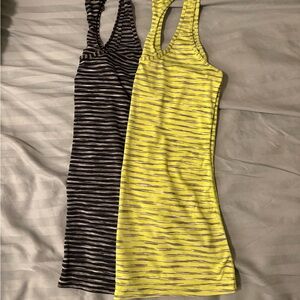 Xersion Black and Yellow Striped Tank Tops